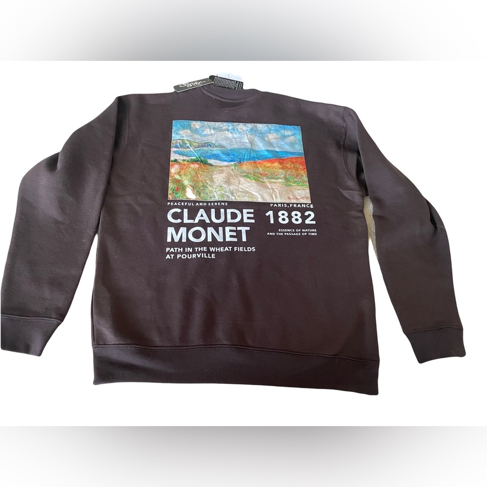 NWT Embroidered Claude Monet Graphic brown Sweatshirt.‎ Men L